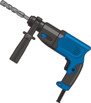 打撃と回転を併用したパワフルなハンマードリルのイラスト