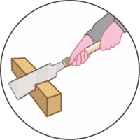 角材を切る 両刃鋸で角材を切っているイラスト