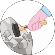 石頭ハンマーで石を砕いているイラスト
