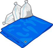 ブルーシートと土嚢 応急対策用のブルーシートと土嚢のイラスト