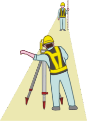 工事区域を計測している測量士のイラスト