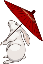 和傘ウサギ 和傘をさして空を見上げているウサギのイラスト