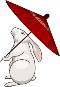 和傘ウサギ 和傘をさして空を見上げているウサギのイラスト