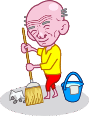 掃除爺さん 笑顔で掃除を楽しんでいる爺さんのイラスト