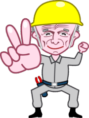 職人爺さん 笑顔でVサインをしている元気な工事職人爺さんのイラスト