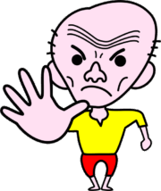待った!爺さん 待った!と手を広げて相手を制止している爺さんのイラスト