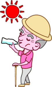 水分補給 危険な炎天下で水分を補給している爺さんのイラスト