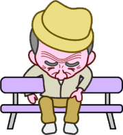 ベンチ爺さん 散歩の途中、疲れてベンチに座り込んでしまった爺さんのイラスト