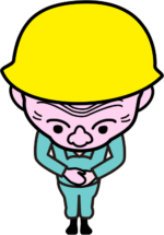 ごめんなさい ごめんなさい、と頭を下げている職人爺さんのイラスト