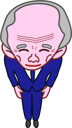 いらっしゃいませと頭を下げている爺さんのイラスト