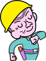 まかせなさい まかせなさい、と胸をはっている工事職人爺さんのイラスト
