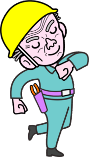 まかせなさいと胸をはっている技能士爺さんのイラスト