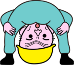 股のぞき 股のぞきして工事現場を眺めている職人爺さんのイラスト