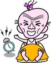 お早う爺さん 目覚まし時計のベルとともに起きだした爺さんのイラスト