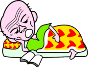 眠たい爺さん 寝ながら本を読んでいたら眠くなってしまった爺さんのイラスト