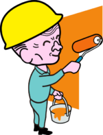ペンキ塗り にこやかな笑顔でペンキを塗っている職人爺さんのイラスト