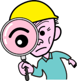 拡大鏡 細かい個所を拡大鏡で見ている職人爺さんのイラスト