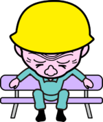 疲れた爺さん 疲れてベンチに座り込んでしまった職人爺さんのイラスト