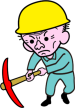 ツルハシ爺さん 力強くツルハシを振るっている職人爺さんのイラスト