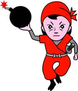 女忍者 導火線に火のついた爆弾を右手に持ち上げている女忍者のイラスト