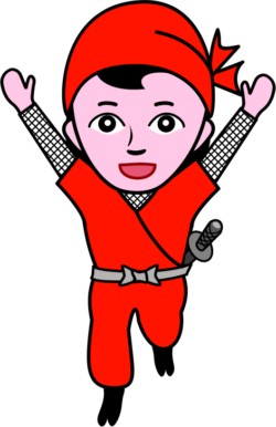 万歳! 両手を上げて万歳しながら駆け寄ってくる女忍者のイラスト