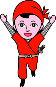 両手を上げて万歳しながら駆け寄ってくる女忍者のイラスト