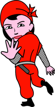 振り返って後ろに手を振っている女忍者のイラスト