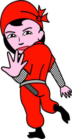 バイバイ 振り返って後ろに手を振っている女忍者のイラスト