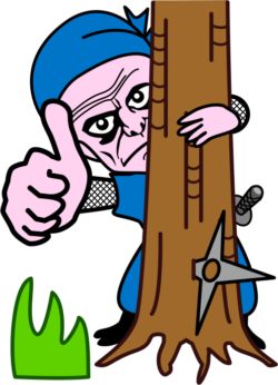 平気! 俺は平気さ!と合図を送っている爺さん忍者のイラスト