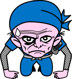 ごめんなさい ごめんなさいと手をついて謝っている爺さん忍者のイラスト