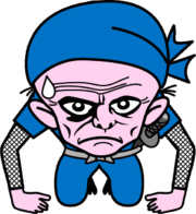 ごめんなさいと手をついて謝っている爺さん忍者のイラスト