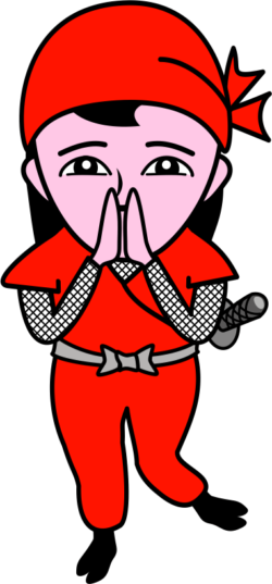 ごめんなさい 顔の前で手を合わせてごめんなさいと謝っている女忍者のイラスト