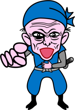大笑い お腹を抱えて大笑いしている爺さん忍者のイラスト