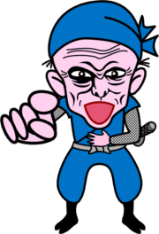 お腹を抱えて大笑いしている爺さん忍者のイラスト