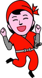 片足を上げて笑いながらはしゃいでいる女忍者のイラスト