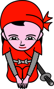 正座していらっしゃいませと手をついている女忍者のイラスト