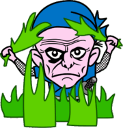 草陰に隠れて敵を見張っている爺さん忍者のイラスト