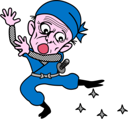 マキビシ 敵の撒いたマキビシに驚いている爺さん忍者のイラスト