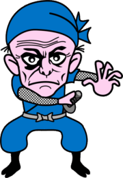 腰を低くして刀を抜こうとしている爺さん忍者のイラスト