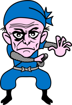マジっすか! 腰を低くして刀を抜こうとしている爺さん忍者のイラスト