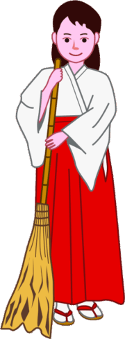 正月を前にして神社の境内を掃除している巫女のイラスト