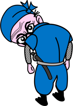 後ろを見ている 肩越しにじっと後ろを見ている爺さん忍者のイラスト