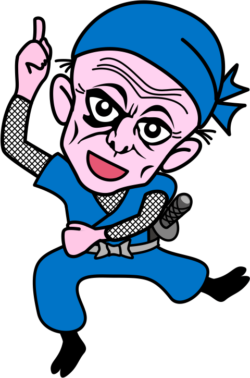 なるほど! なるほど!と小躍りしている爺さん忍者のイラスト