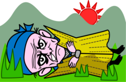 朝 ワラのむしろにくるまって夜を明かした老忍者のイラスト