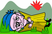ワラのむしろにくるまって夜を明かした老忍者のイラスト