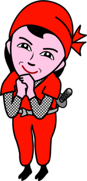 愛らしい顔でお願いポーズをしている女忍者のイラスト