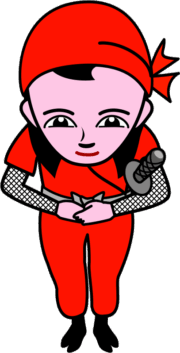 お疲れ様と会釈をしている女忍者のイラスト