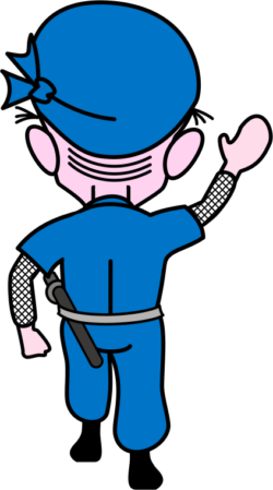 お疲れさん お疲れさんと言って帰宅する爺さん忍者のイラスト