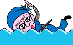 泳ぐ忍者 素早く泳いでいる爺さん忍者のイラスト