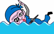 素早く泳いでいる爺さん忍者のイラスト